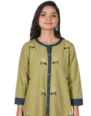 AASARAH Cotton Blended Long Kurta/tunic with hand embroidered Chikankari